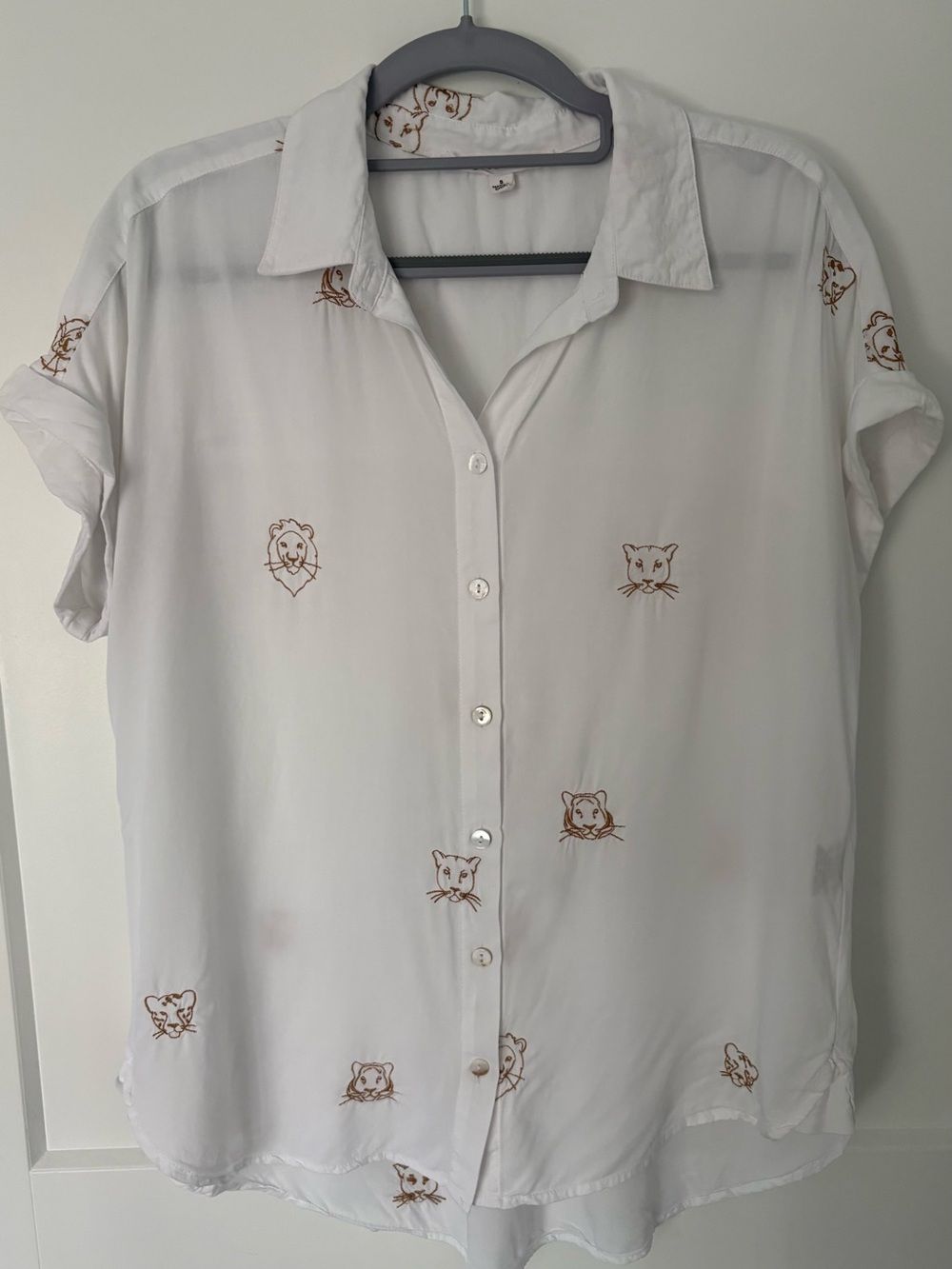 Jane + Delancey Embroidered Big Cat Button-Down Blouse